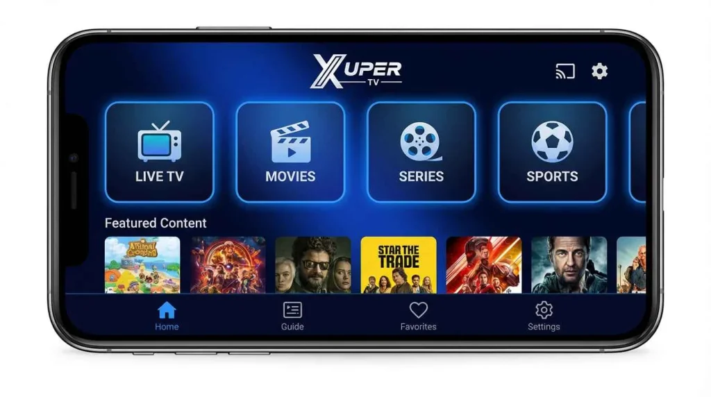 Xuper TV IPTV para Android: Guía Completa 2026 1 Interfaz principal de Xuper TV IPTV para Android en 2026