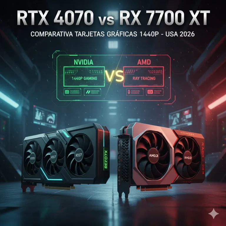 RTX 4070 vs RX 7700 XT comparativa de tarjetas gráficas para gaming 1440p en Estados Unidos 2026