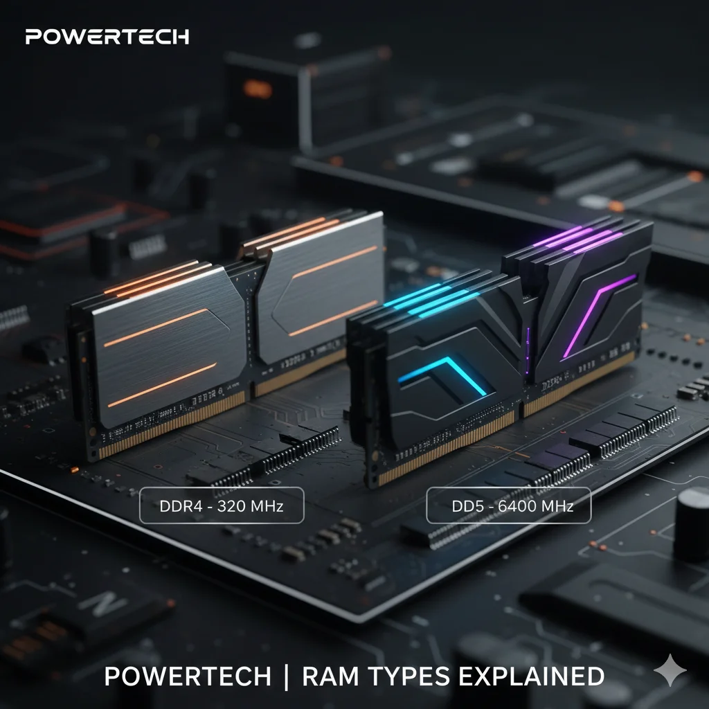 Infografía comparativa de tipos de memoria RAM DDR4 y DDR5 indicando capacidades y muescas de seguridad